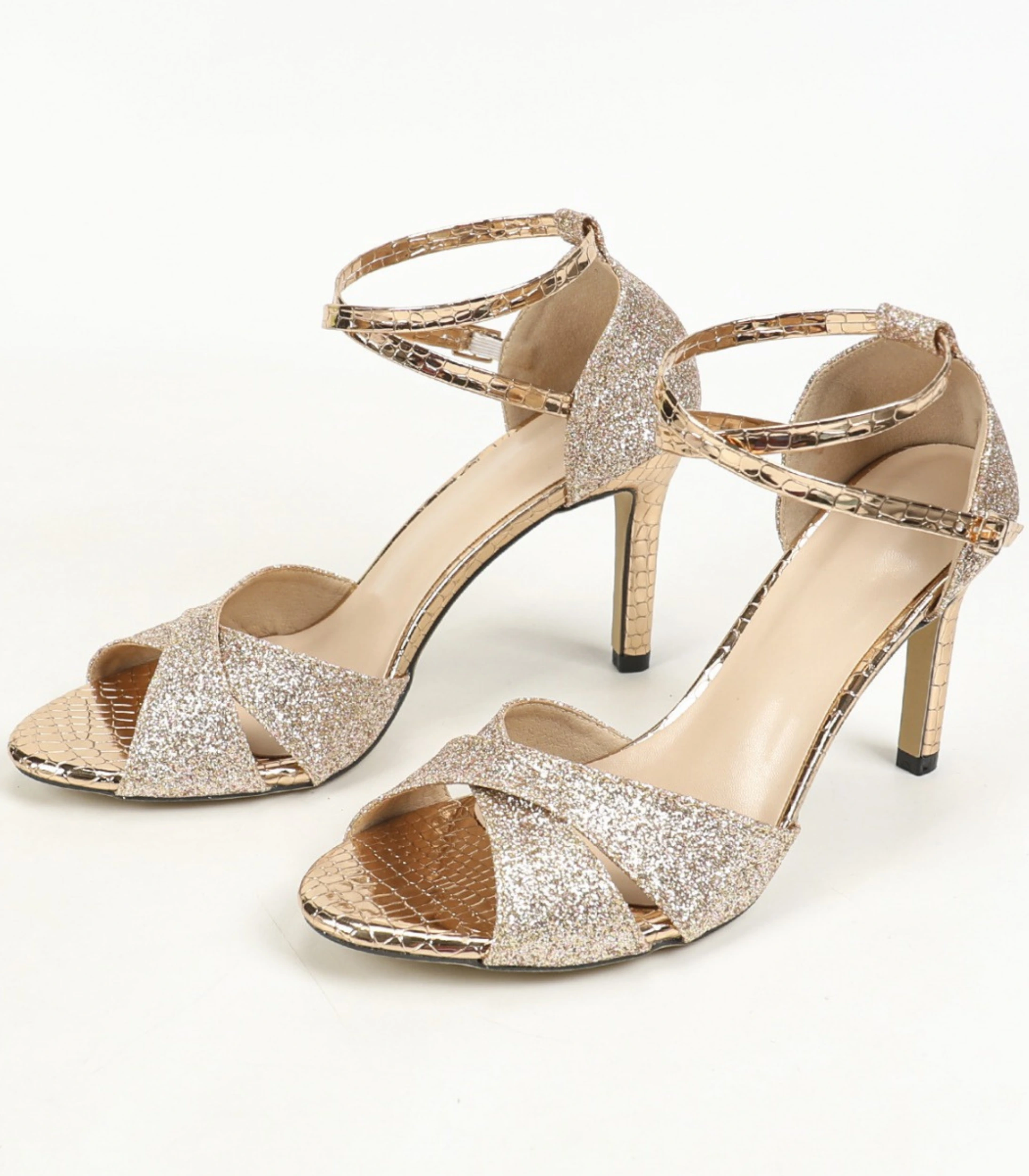 2 (1) Rose Gold Glitter and Metallic Stiletto Heels - Image 2