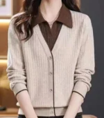 Faux Layered V-Neck Cardigan Sweater - Image 2