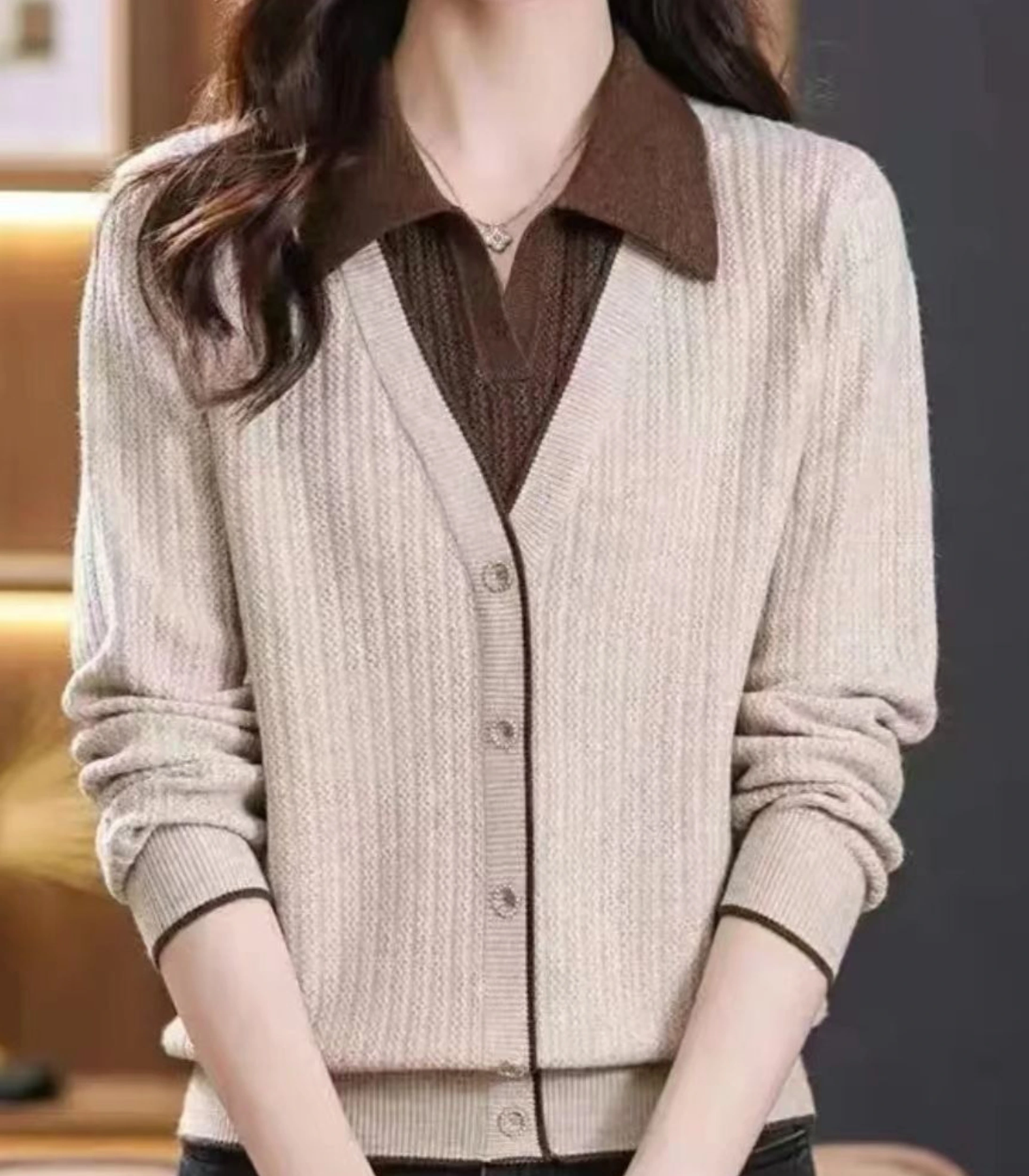 3 Faux Layered V-Neck Cardigan Sweater - Image 2