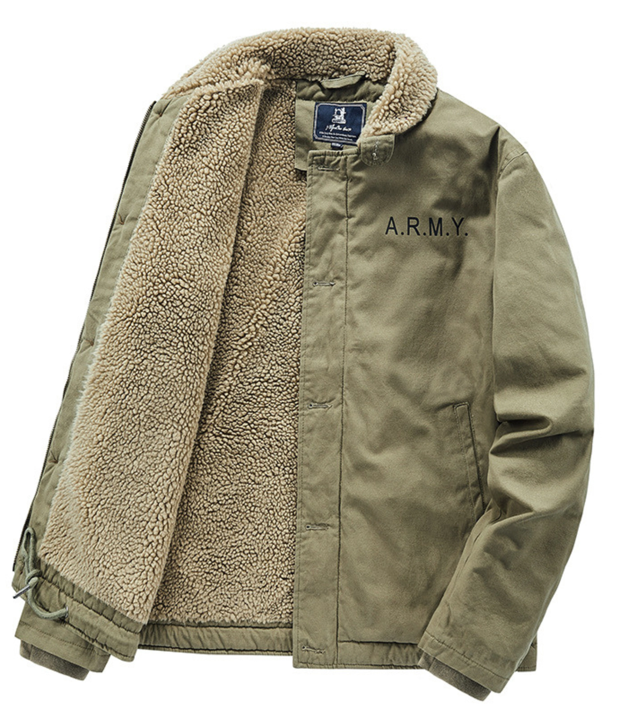 4 (2) Men's Sherpa-Lined Military Style Winter Jacket - Image 3