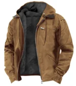 Men’s Rugged Canvas Sherpa-Lined Hooded Work Jacket - Weathered Tobacco