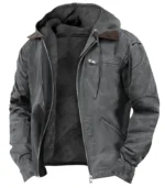 Men’s Rugged Canvas Sherpa-Lined Hooded Work Jacket - Weathered Tobacco - Image 3
