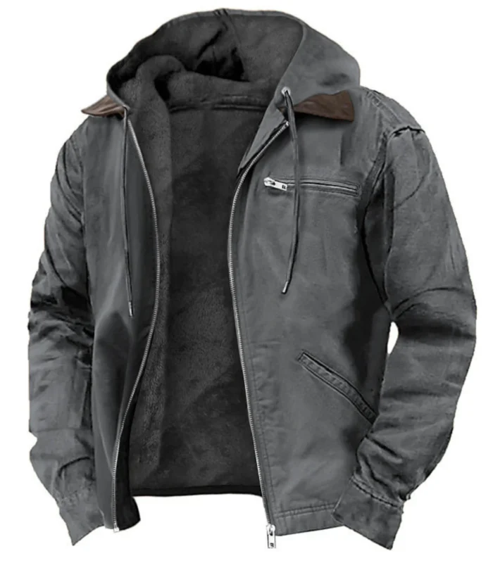 Men’s Rugged Canvas Sherpa-Lined Hooded Work Jacket - Weathered Tobacco - Image 3