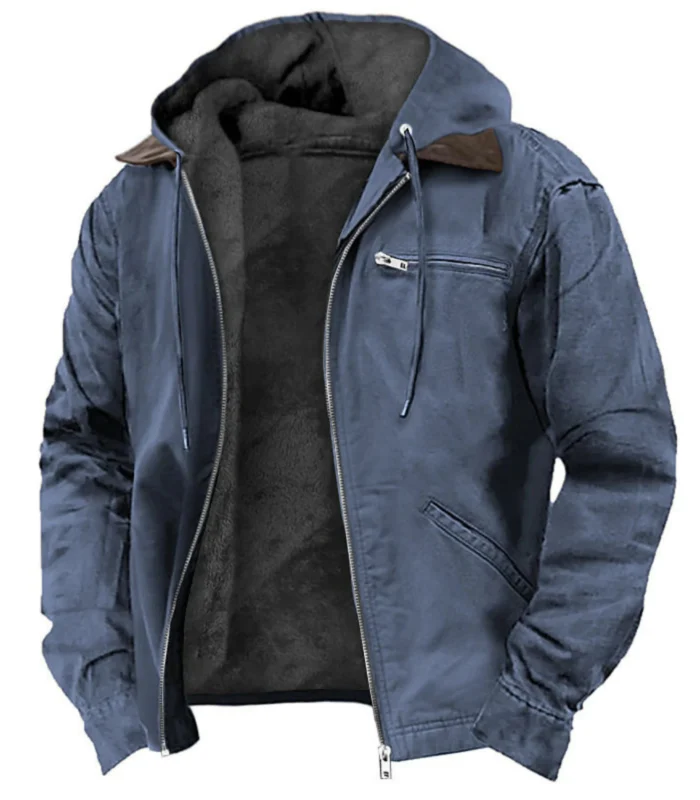 Men’s Rugged Canvas Sherpa-Lined Hooded Work Jacket - Weathered Tobacco - Image 4