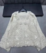 High-End Heavy-Duty Stereo Flower V Neck Long-Sleeved Autum 2025 Loose Single-Breasted Age-Reducing Top