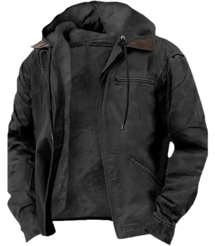 Men’s Rugged Canvas Sherpa-Lined Hooded Work Jacket - Weathered Tobacco - Image 5