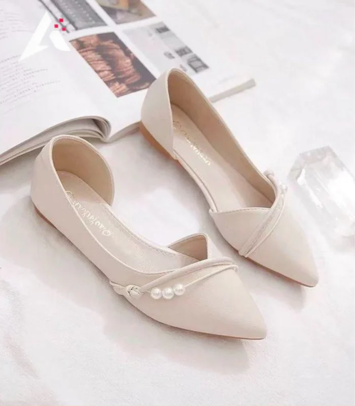 The Ivory Pearl-Strap Pointed Flat - Image 1