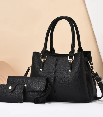 Sophisticated 3-in-1 Textured Satchel Set – Premium Vegan Leather Tote with Matching Wallet & Card Case