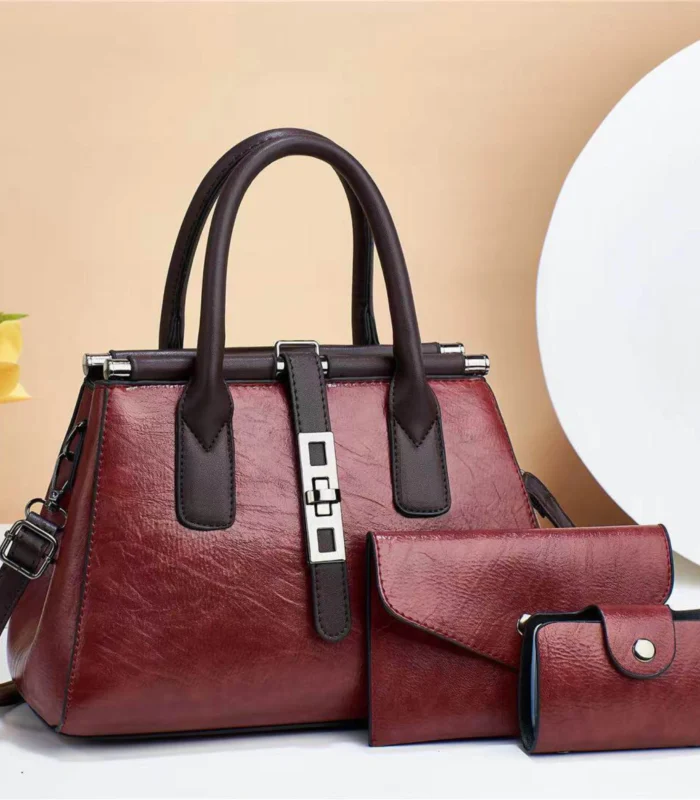 Luxury 3-Piece Women’s Faux Leather Handbag Set – Elegant Tote, Clutch & Card Holder - Image 3