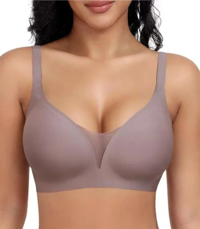 Seamless Ultra-Comfort Plunge Bra – Wireless V-Neck Daily Bralette with Mesh Inset - Image 2
