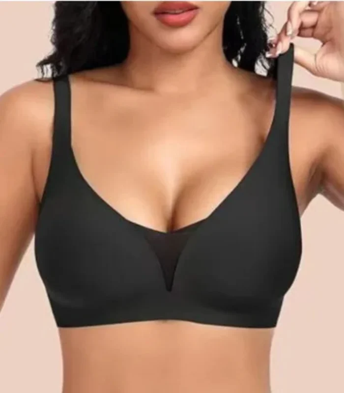 Seamless Ultra-Comfort Plunge Bra – Wireless V-Neck Daily Bralette with Mesh Inset - Image 1